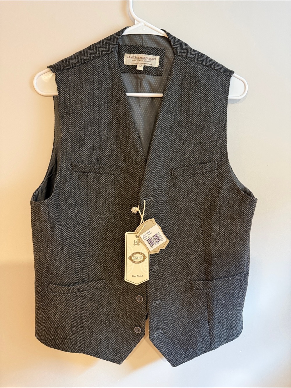 Aran Sweater Market Herringbone Wool Vest - Charcoal Gray